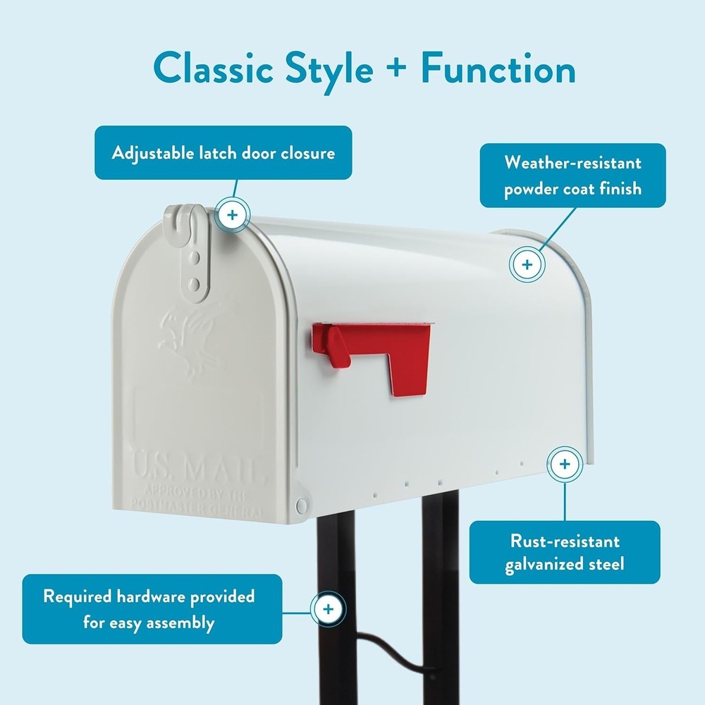 Weather-Resistant White Metal Mailbox with Post - Medium Curbside Kit