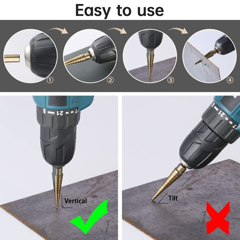 IRONANT Step Drill Bits, 5PCS HSS Titanium Bit Set, 50 Straight