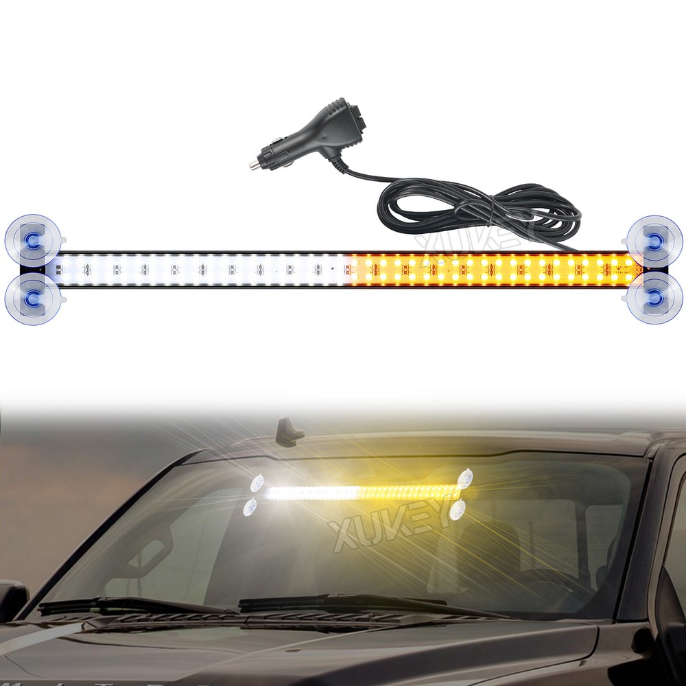 144 LED White Amber Windshield Strobe Light Bar Interior Flash Emergency Warning