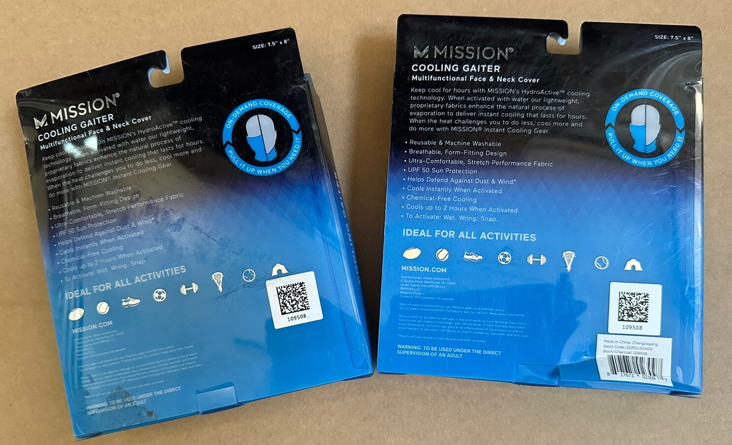 Lot of 2 Mission Cooling Gaiter Multifunctional Face/Neck Cover YOUTH 2 Pack