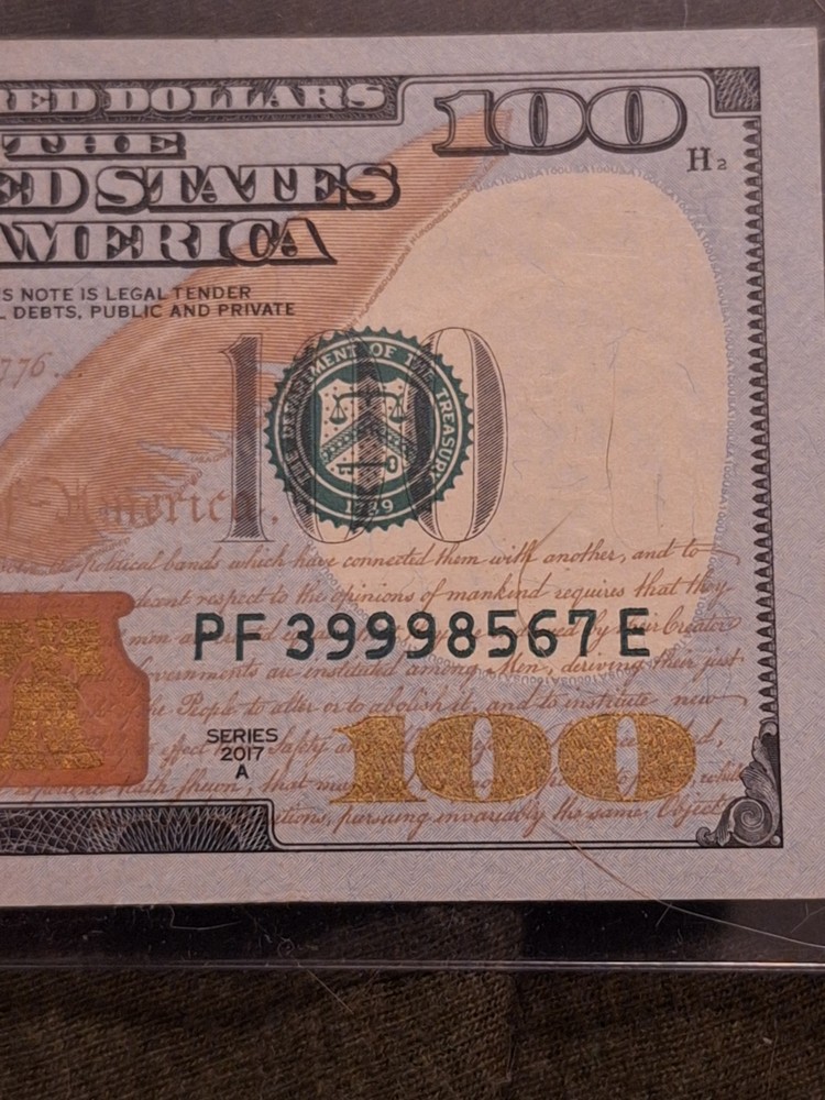 $100 Bill Ink Error Note Bleed Through Over Inking/Bolding • 2017 PF39998567E