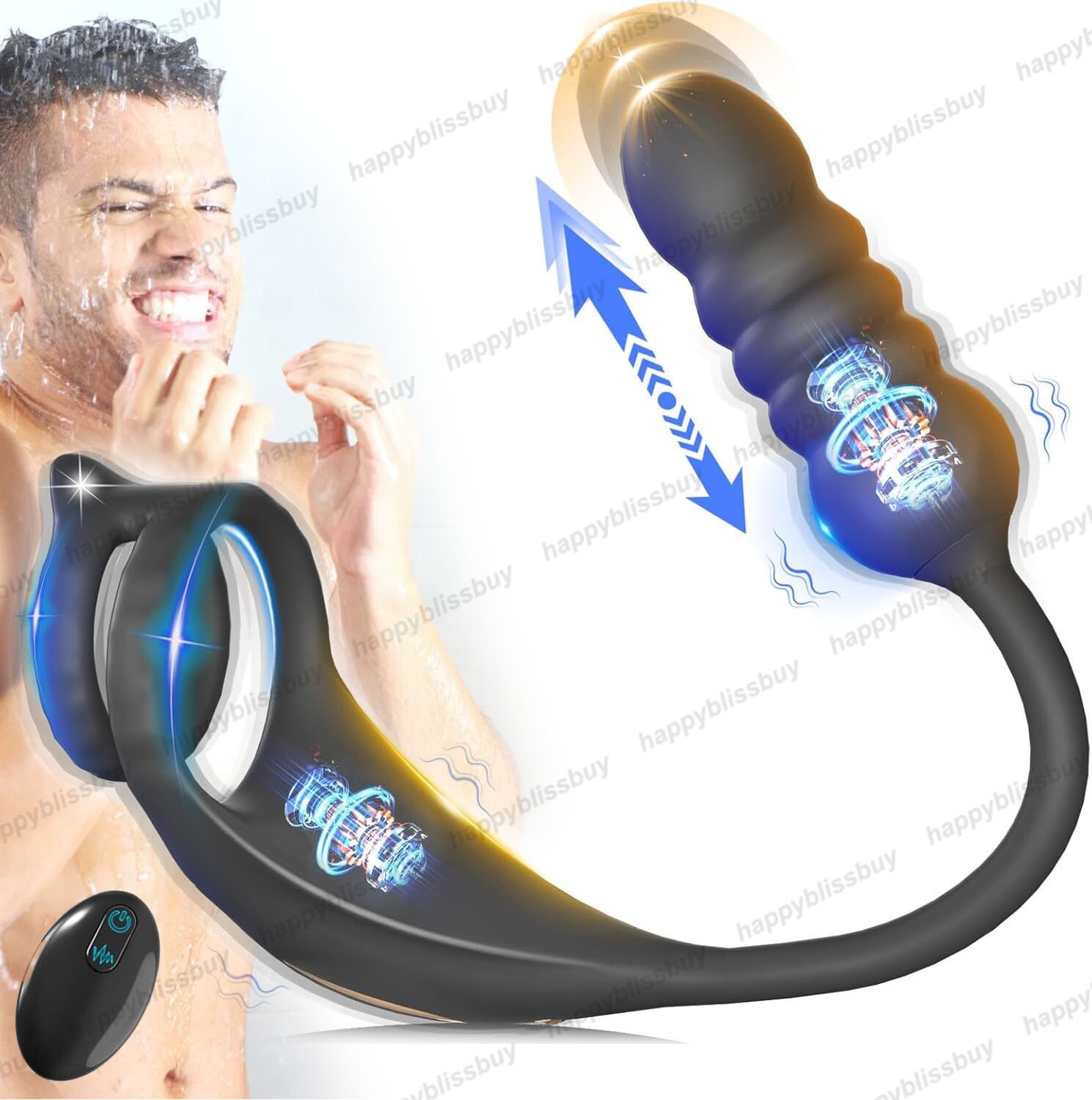 Thrusting Prostate Massager With Cock Ring Taint Vibrator Sex Toy For Men
