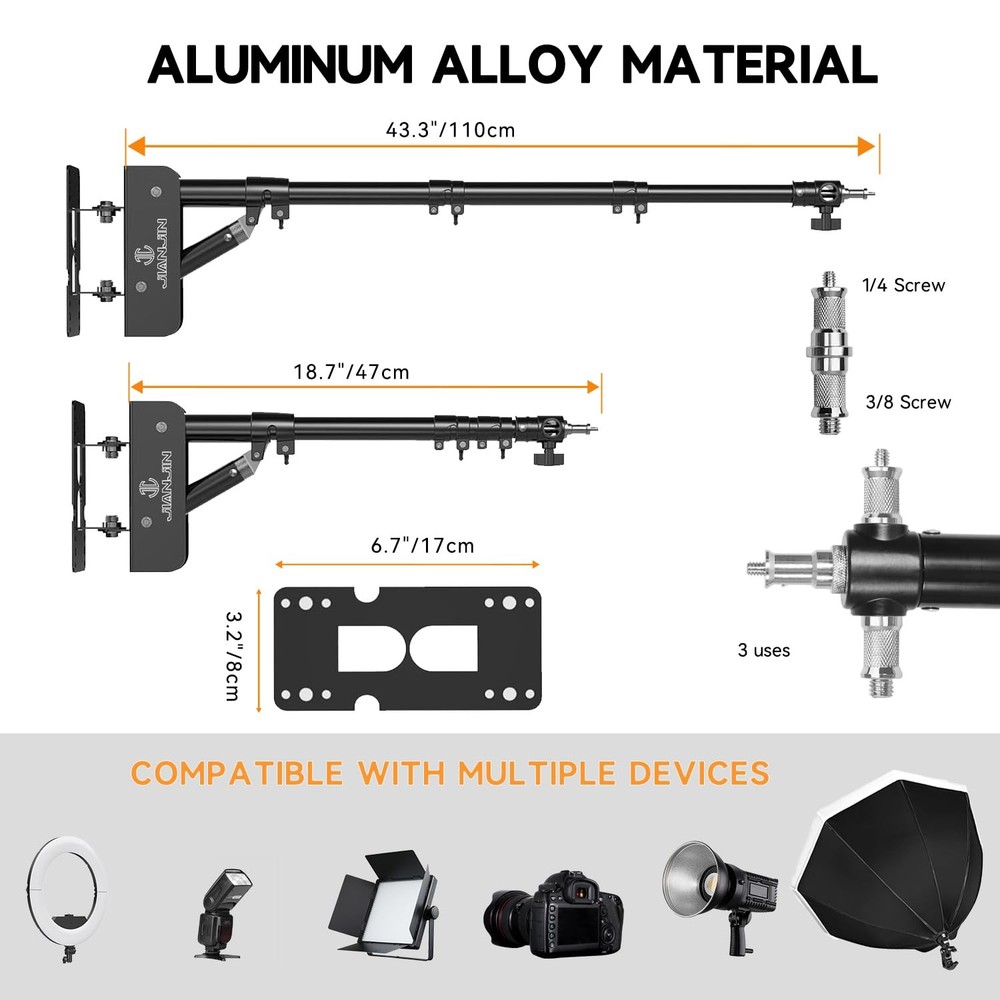 Ring Light Wall Mount 43.3inch/110cm, Ring Light Mount Support 180°Flexible R...