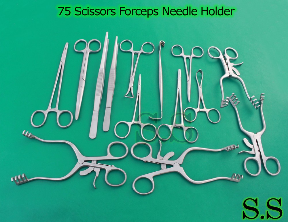 75 SCISSORS FORCEPS NEEDLE HOLDER TOWEL CLAMP SURGICAL VETERINARY INSTRUMENTS