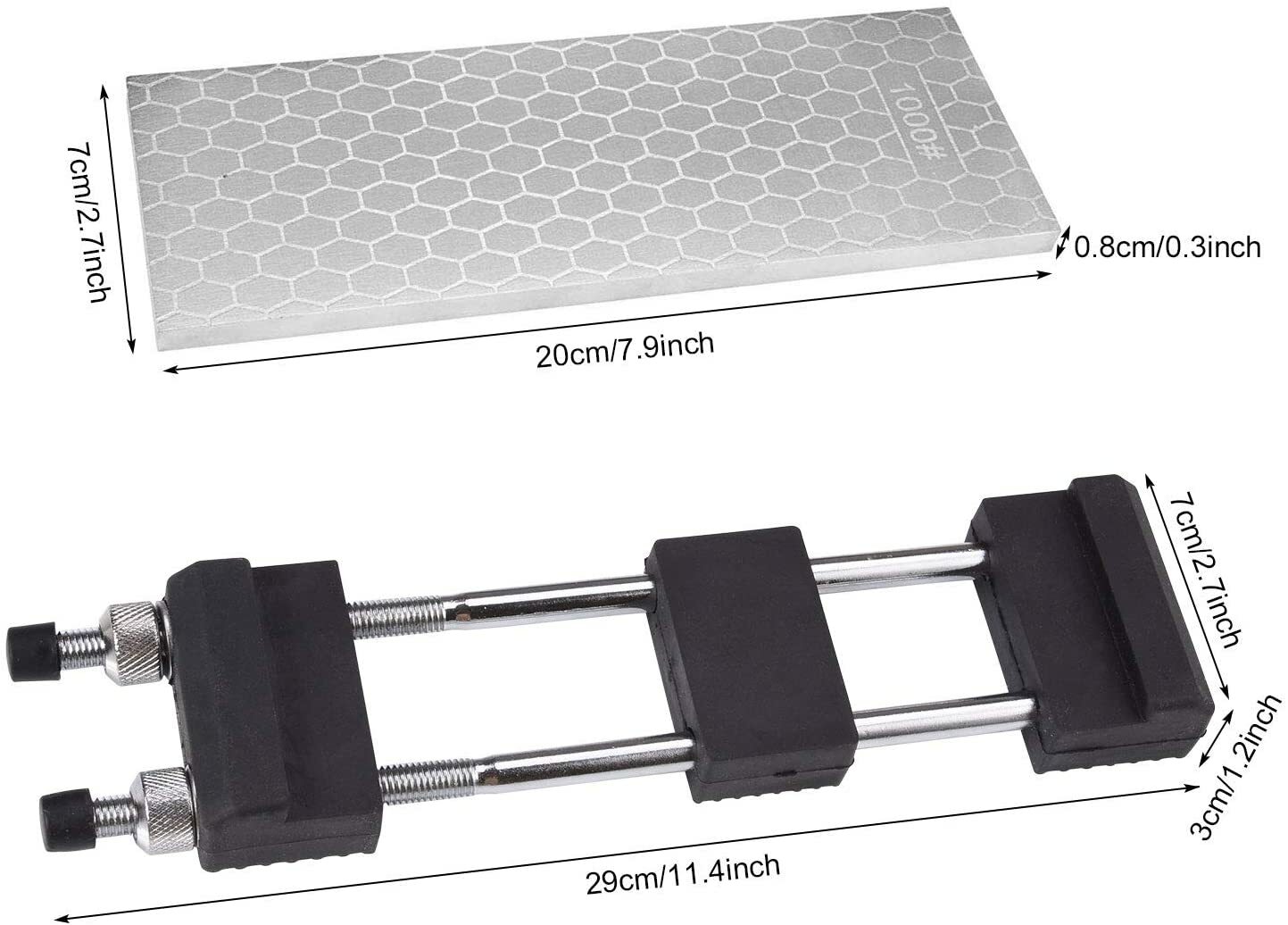 8in Diamond Sharpening Bench Stone Double Sided 400/1000 Grit W/ Non-Slip Holder