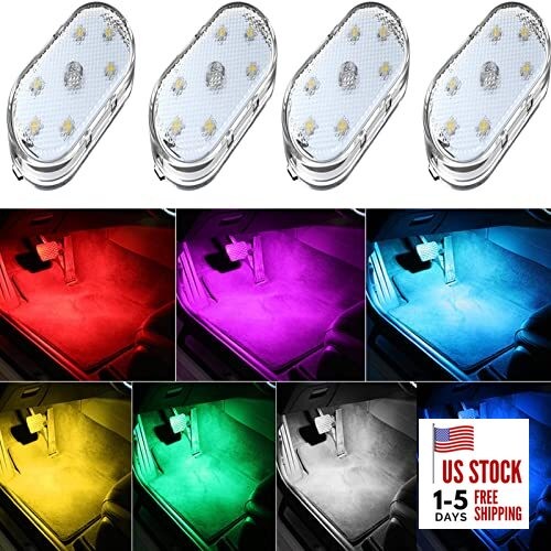 4Pcs Wireless LED Lights for Car Interior,7 Colors Ambient Lighting Car