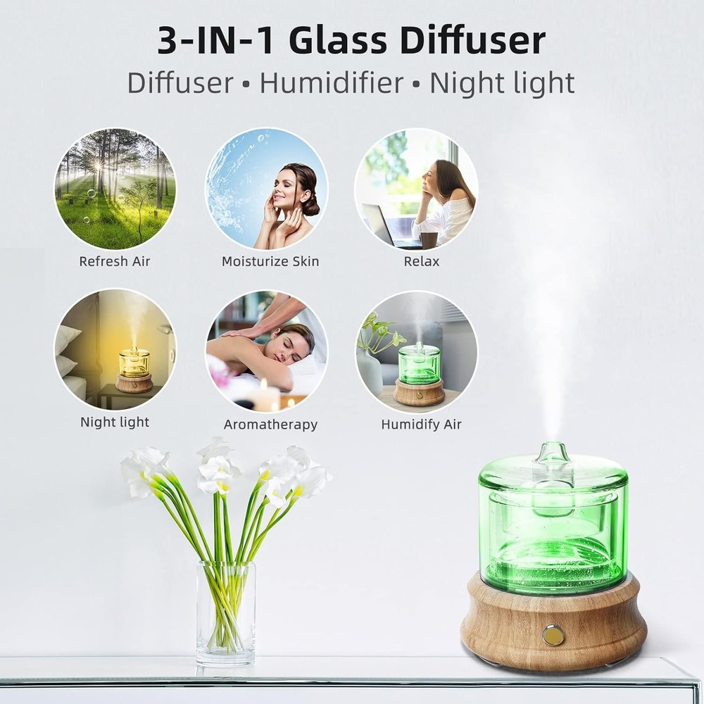 Glass Essential Oil Diffuser, 80ML Small Reservoir Transparent