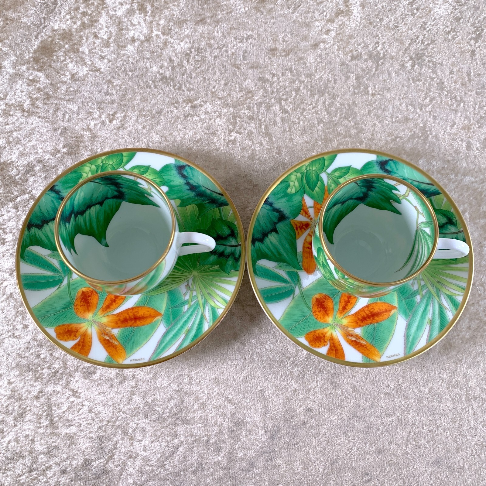 Hermes Demitasse Cup & Saucer Passifolia Porcelain Tableware Botanical 2 Sets