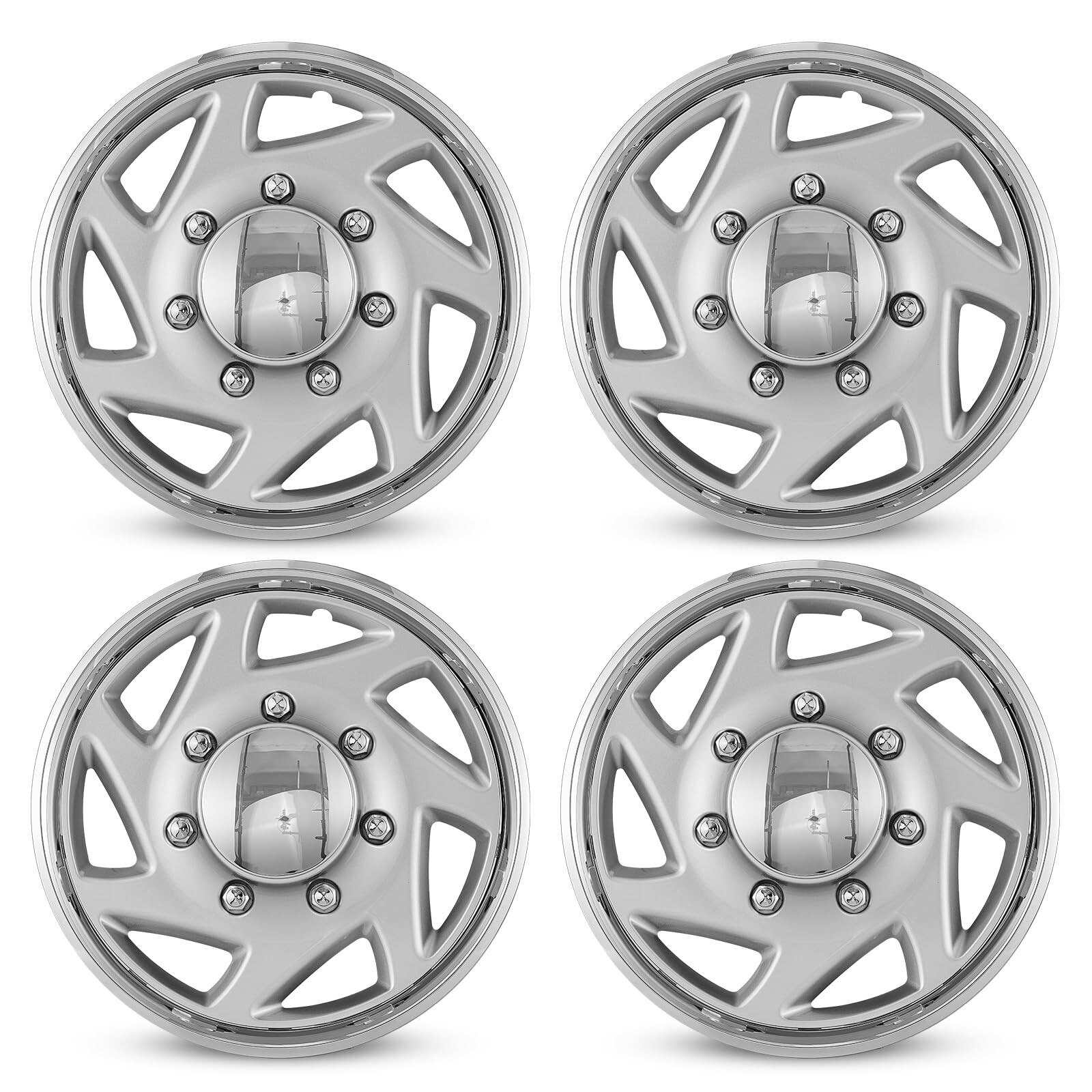Wheels Hubcaps for 1992-2014 Ford E150 E250 E350 Van; Silver Chrome wheel covers