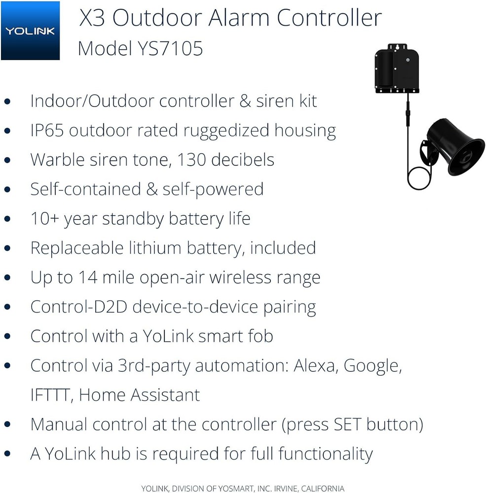 YoLink X3 Version Outdoor Alarm Controller, Ruggedized Battery-Powered 130dB