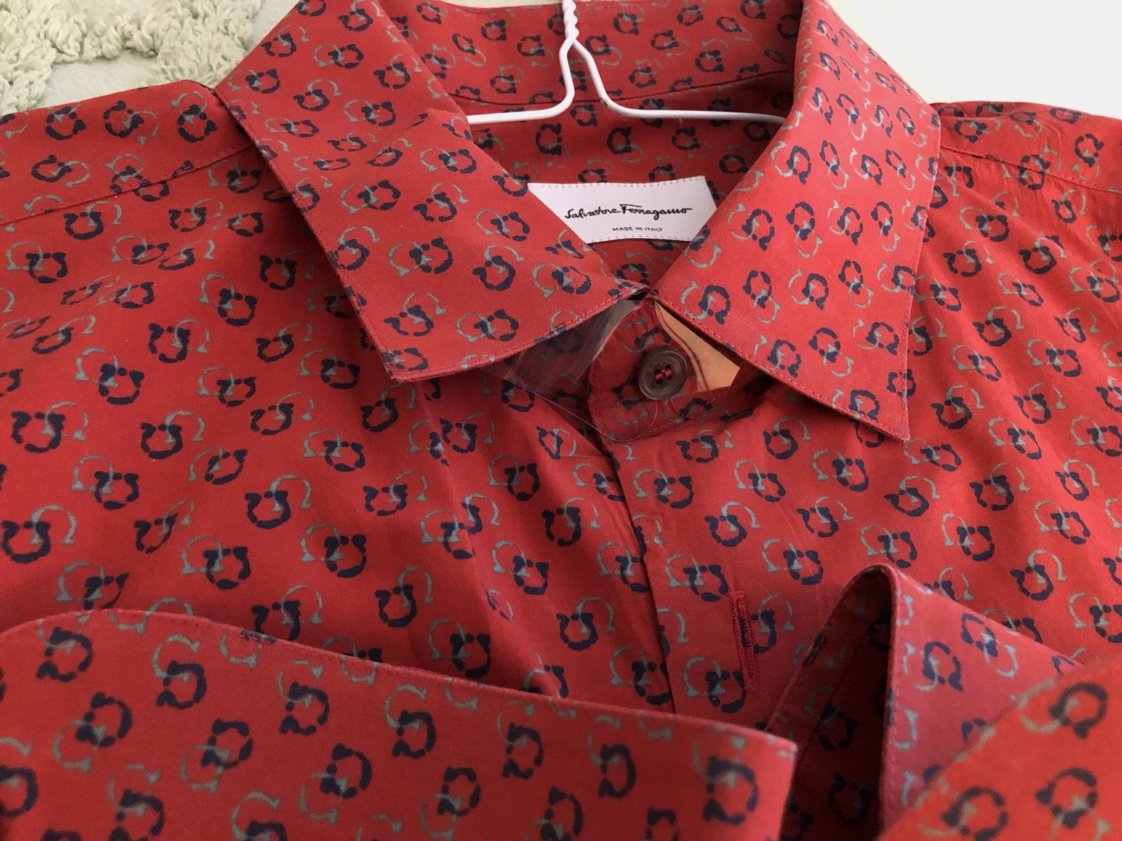 Salvatore Ferragamo Gancini Logo Button Shirt Men's Red XXL