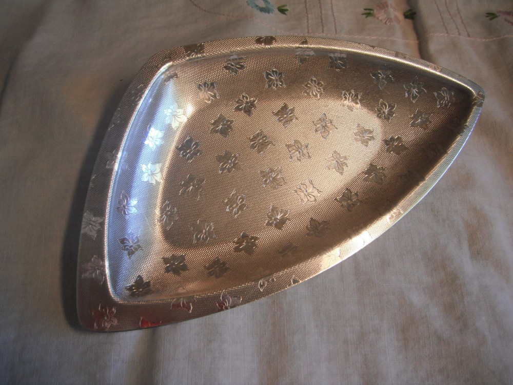 Signed Hans Jensen Modernist Silver Plate Dish with Poinsettia's-Denmark