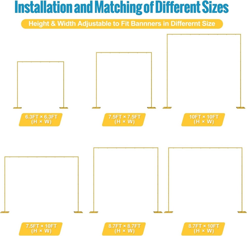 10FT x 10FT Backdrop Stand Heavy Duty with Base, Gold Portable Adjustable Pip...