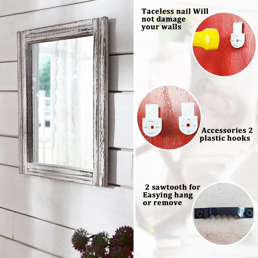 Wall Mirror with Wood Framed Rustic Mirrors for Wall Rectangle Decorative for Be