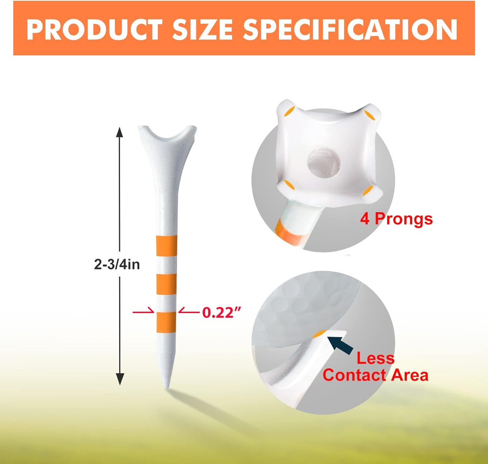 60/100 Pack Plastic Golf Tees (2-3/4"Or 3-1/4"), Enhanced Durability & Stability