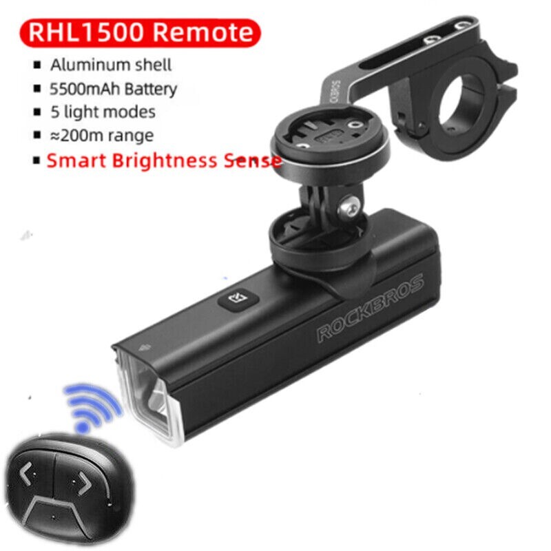 ROCKBROS Bike Smart Headlight 1500 Lumens IPX6 Waterproof Rechargeable