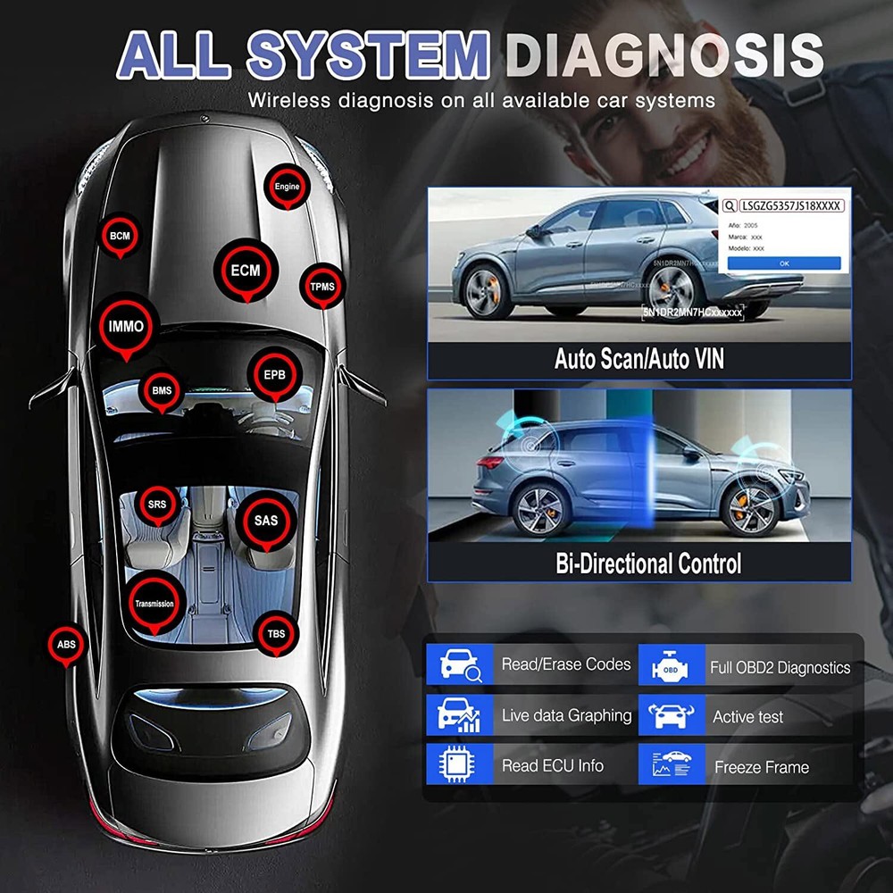 XTOOL A30D OBD2 Scanner All System Bidirectional Diagnostic Scan Tool 14+ Resets