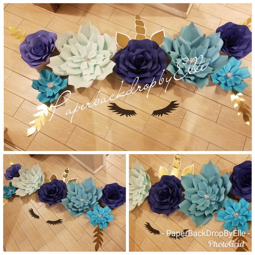 7 LARGE Paper flowers wall Decor!!♡♡ unicorn