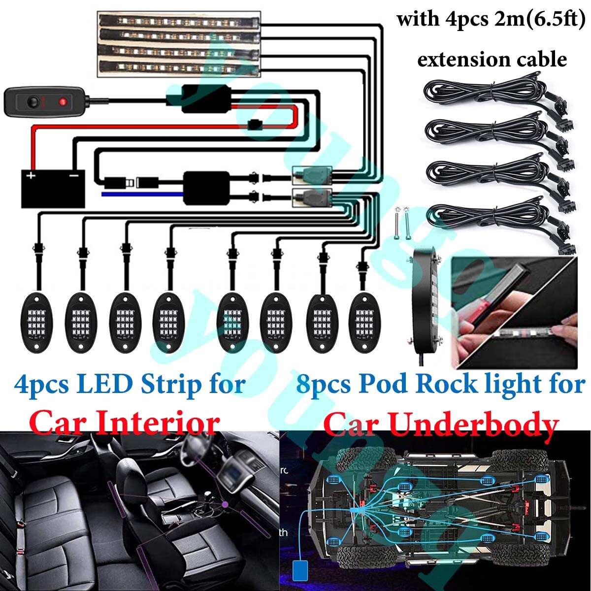 12xRGB LED Rock Light Kit For Off-Road Underglow Foot Wheel Well Light Truck ATV