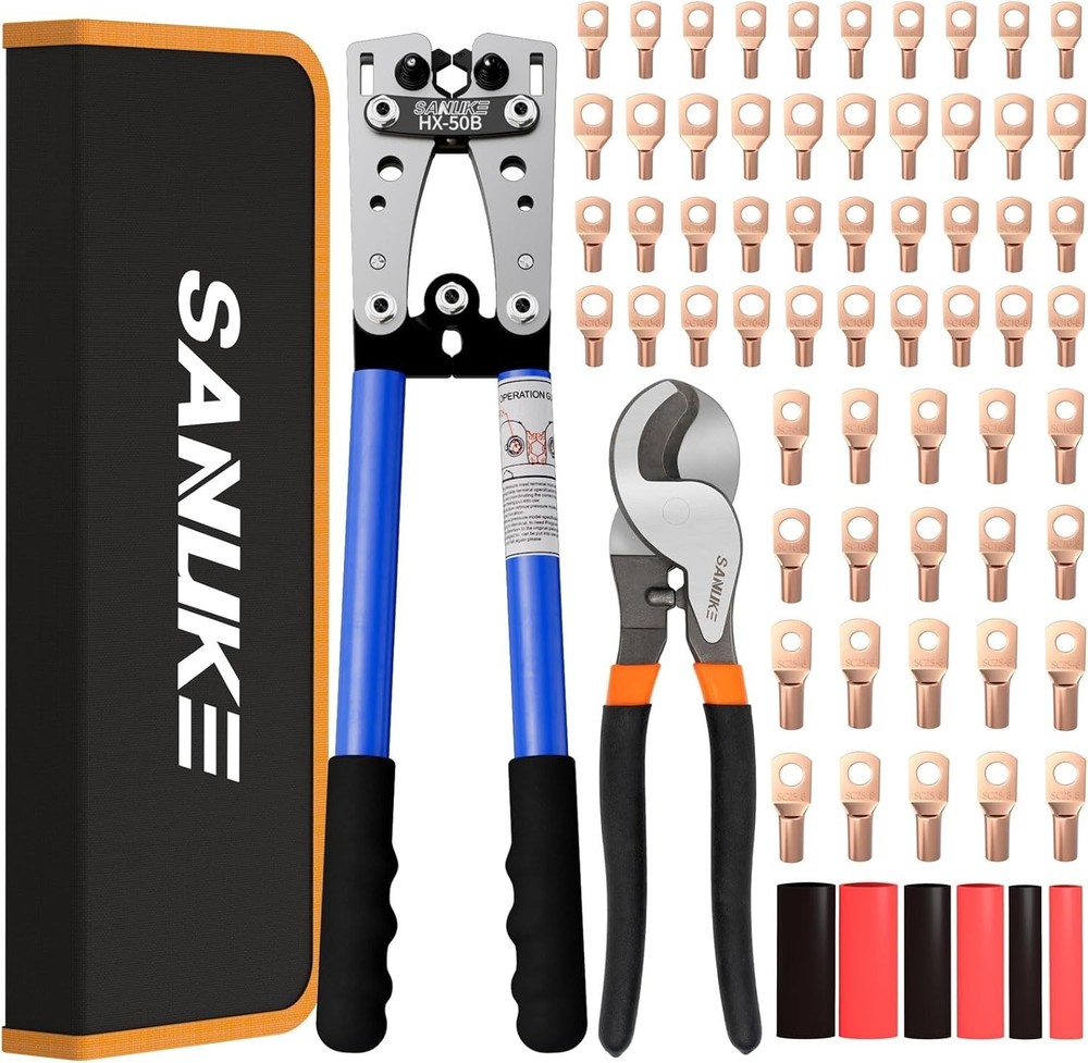 Battery Cable Lug Crimping Tool Kit with Cable Cutter 60pcs Ring Terminals 60...