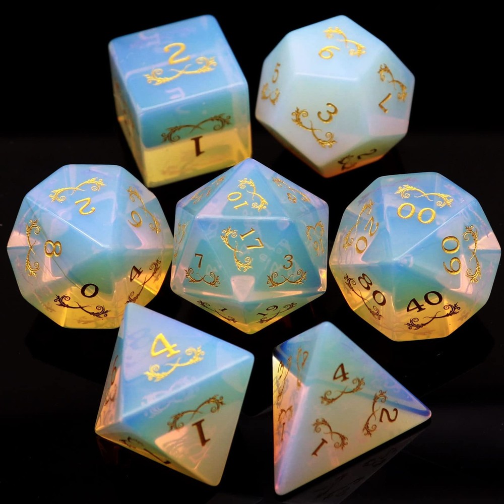Opal DND Dice Set Gemstone Polyhedral Dice with Premium Dice Case for D&D wit...