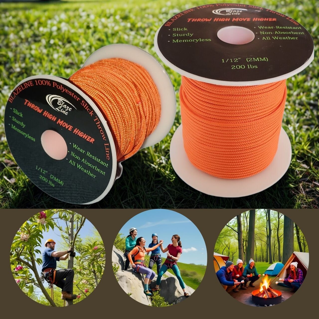 Arborist Climbing Throw Line 2 mm (1/12 in) 150 ft Spool Cord 200 lbs Tensile