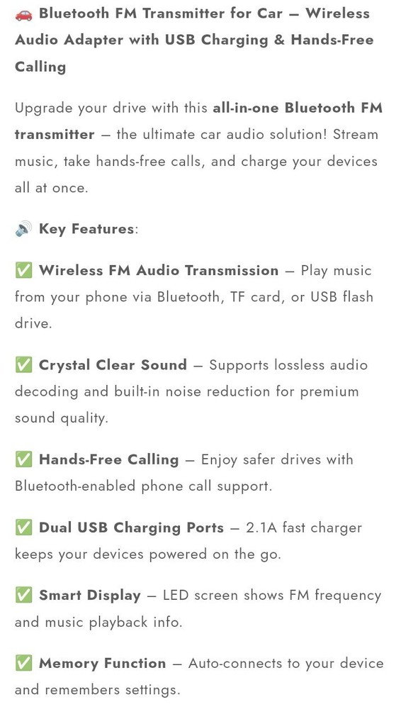 Car Bluetooth FM Transmitter Radio MP3 Wireless Adapter Car Kit USB Chargers