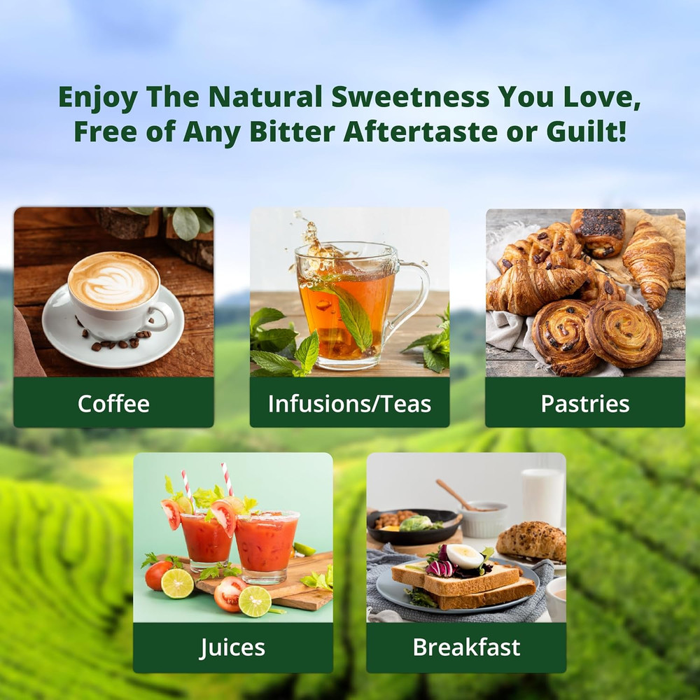 Zero Bitterness Stevia Packets | Zero Calorie Sweetener | Non GMO, Natural, Glut