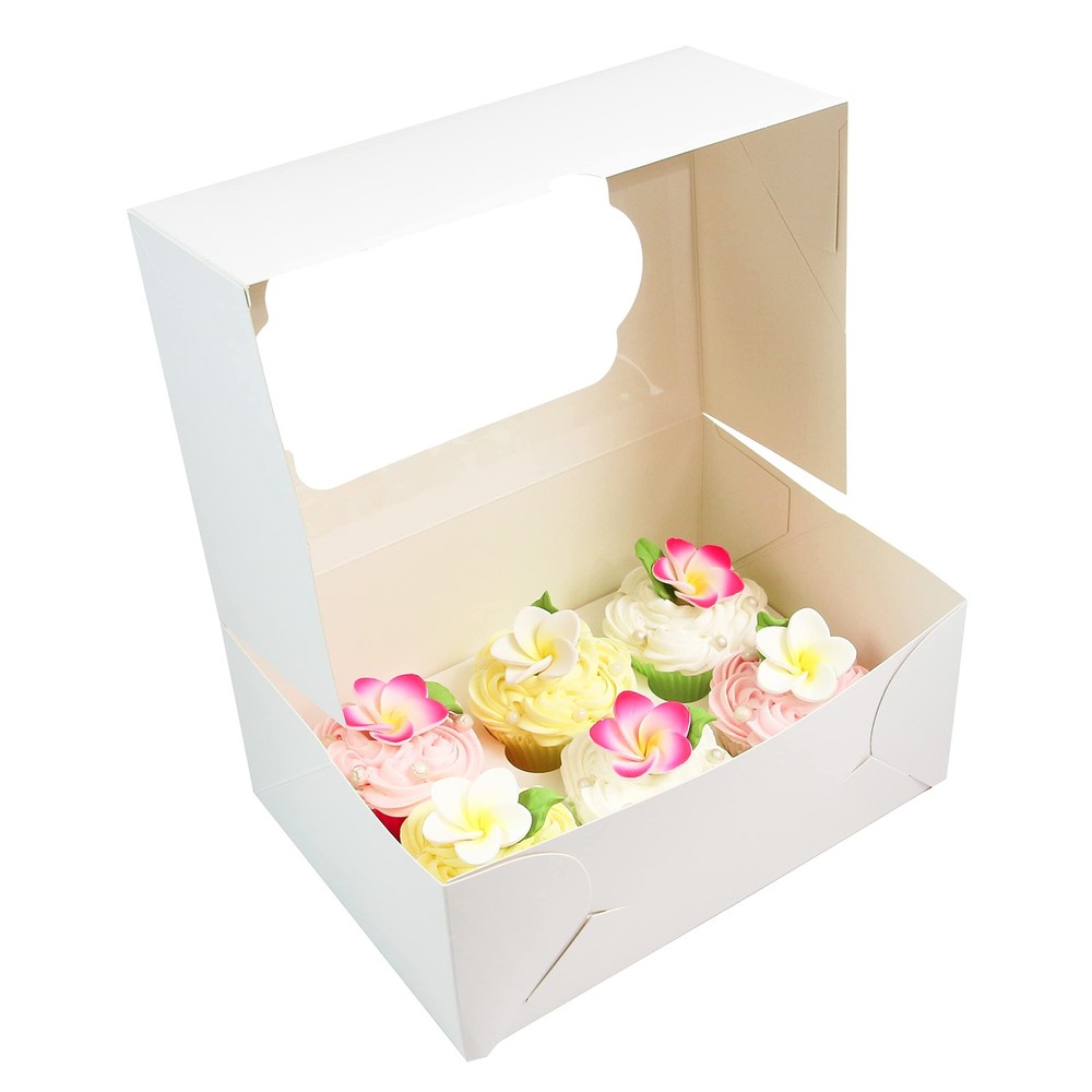 Global Sugar Art Modern Professional White Rectangular Cupcake Box 10x7x4