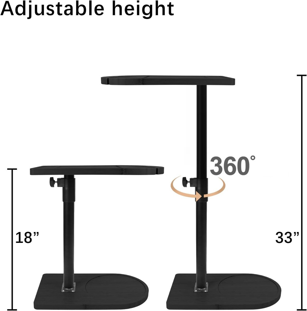 360° Rotatable Sofa Tray Table for Couch Arm - Height Adjustable End Table for B
