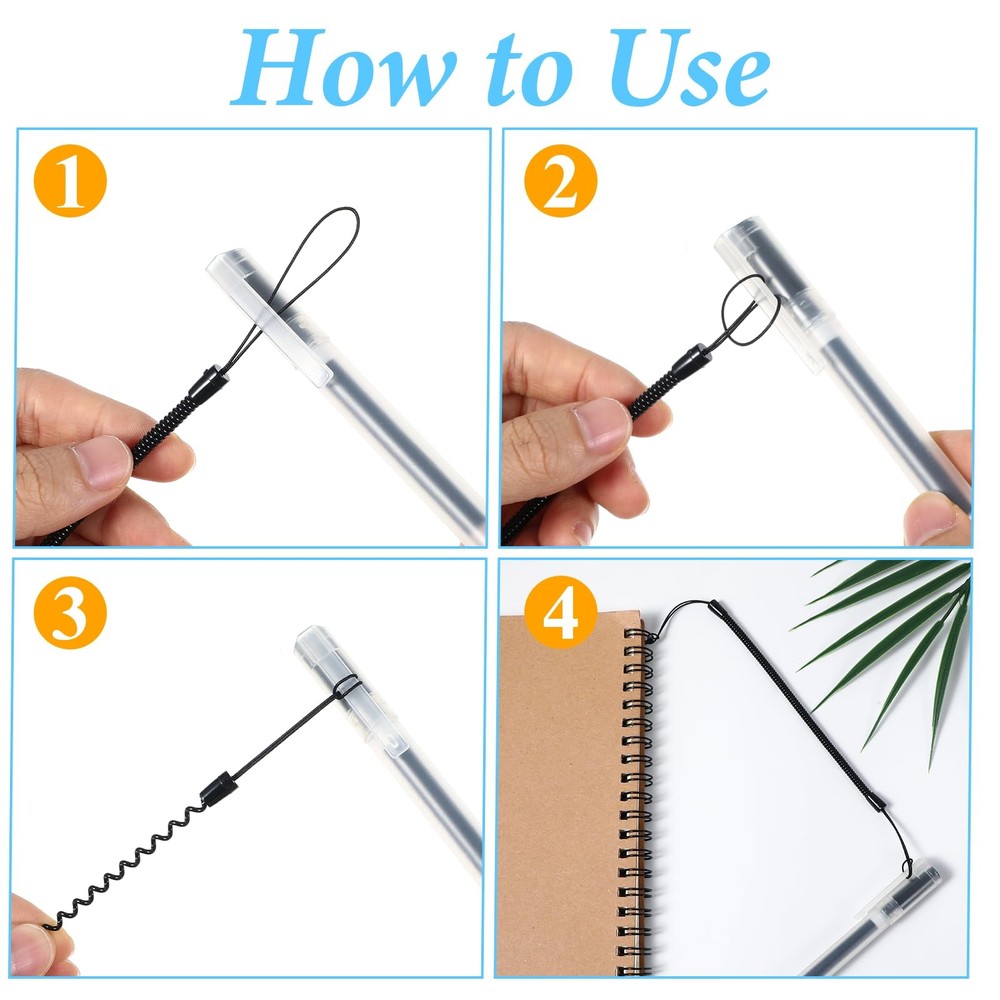 Mabor 4Pcs Pen Leash, Stylus Tether, Plastic Elastic Tether Lanyard Black