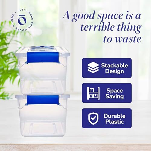 5 Pack Small Clear Plastic Storage Bins with Latching 7.5 QT (5 Pack) Blue