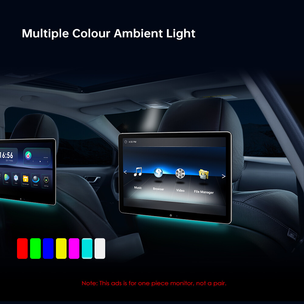 1x 12" 4K Video Android 11 2+32G Back Seat Car TV Headrest Monitor USB 4G Dongle