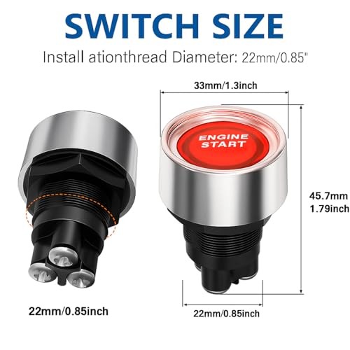 Universal 12V-24V/50A SPST Momentary Start Switch, Push Start Ignition Switch,