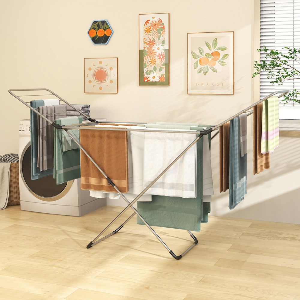 Folding Clothes Drying Rack w/ Adjustable Wings 20 Drying Rails No Assembly