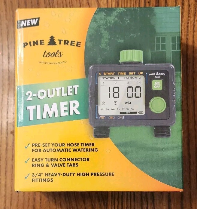 New Pine Tree Tools - Hose Timer, 2 Outlet Programmable Water Timer, Garden Hose