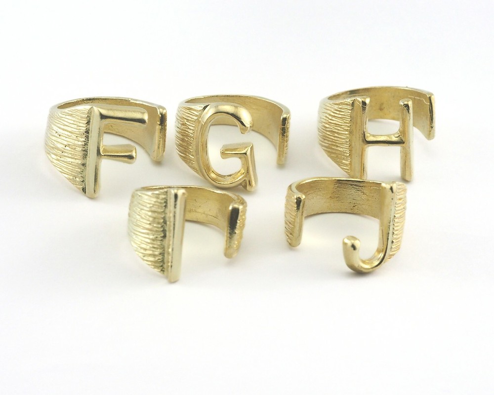 First Letter Ring Initial Name Raw Brass Adjustable 4US - 9US Statement Ring