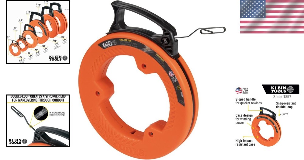 Klein Tools 50ft Steel Fish Tape with Double Loop Tip
