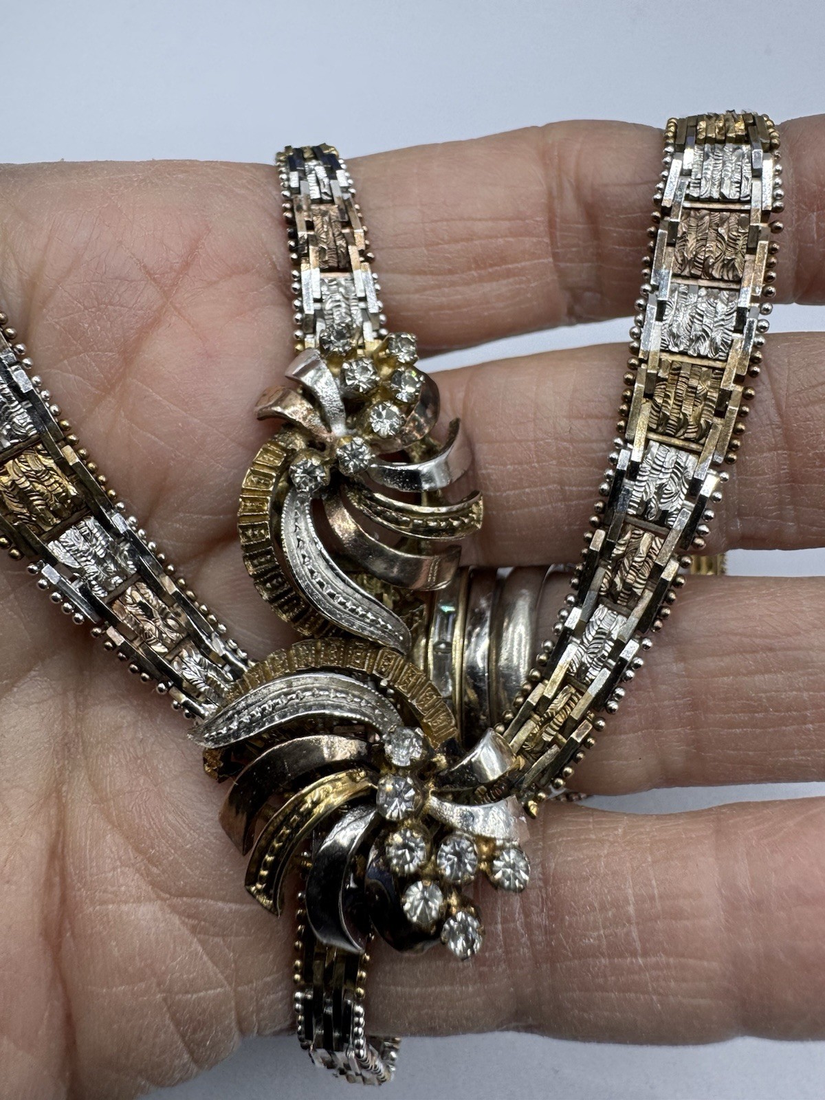 Vintage Jewelry Sterling Silver Set Italy 925 Necklace Bracelet 2 Tone Riccio