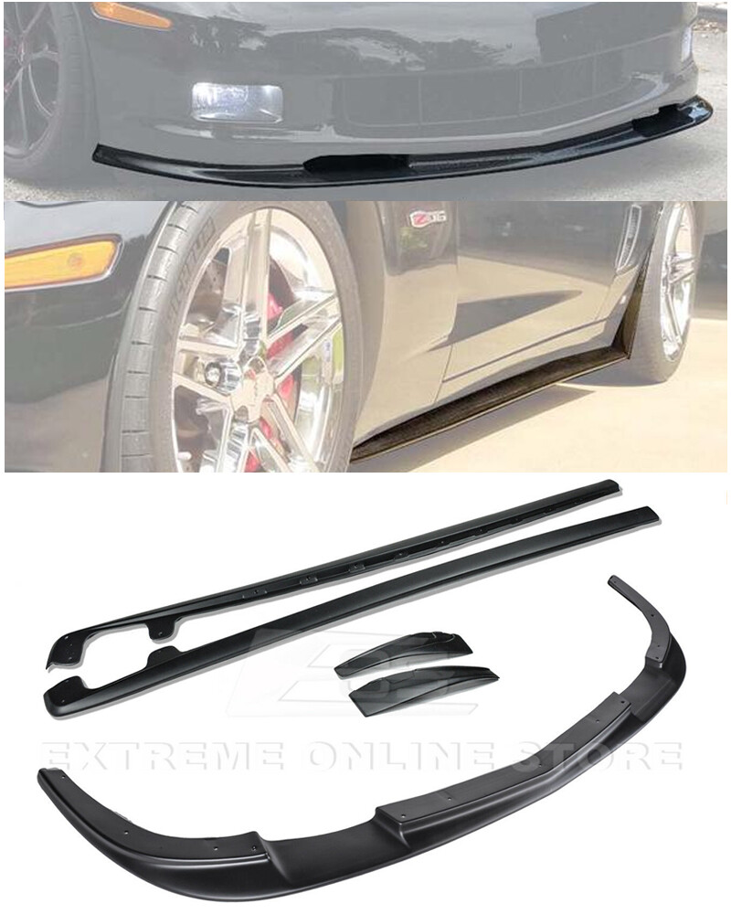 ZR1 ABS Plastic Front Lip Splitter & Side Skirts Panel For 05-13 Corvette C6 Z06