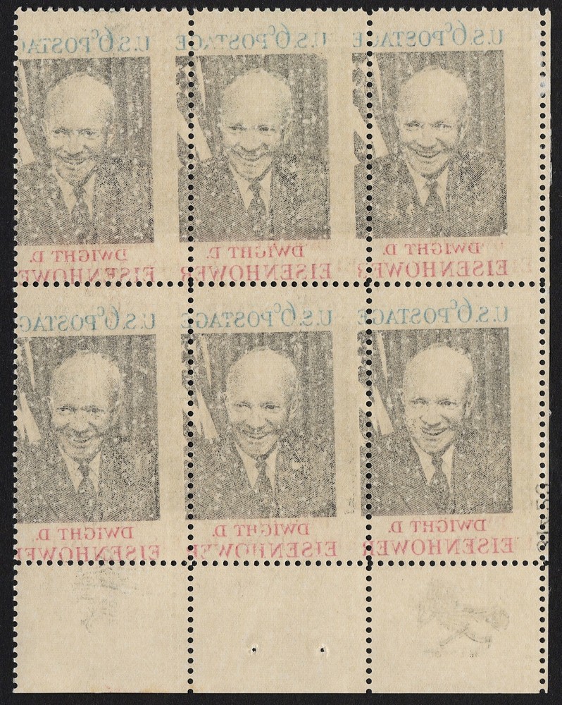 US # 1383 MINT POG NH { SCARCE Var "FULL REVERSE OFFSET ERROR BLOCK } EISENHOWER