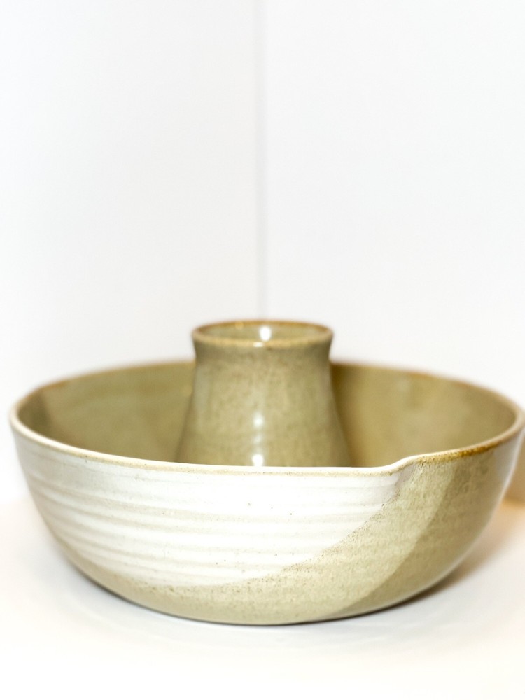 Handmade Studio Pottery Roaster Tan White Neutral