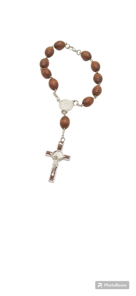 Bracelet Olive Rosary Wood Metal Cross Jerusalem Handmade Beads Cross Catholic