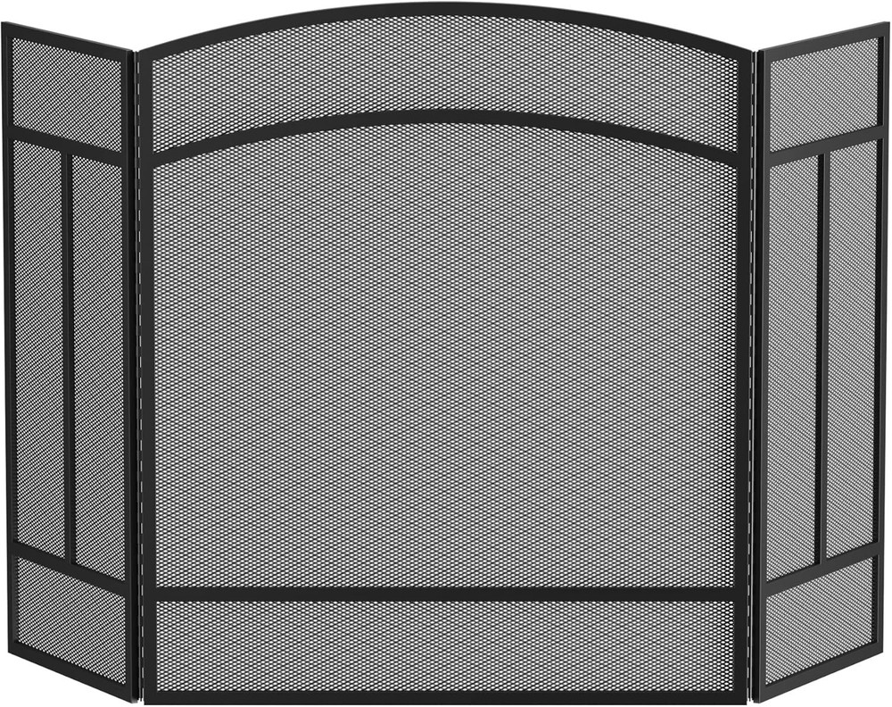 Foldable 3-Panel Wrought Iron Fireplace Screen - 48" x 29" Modern Safety Design