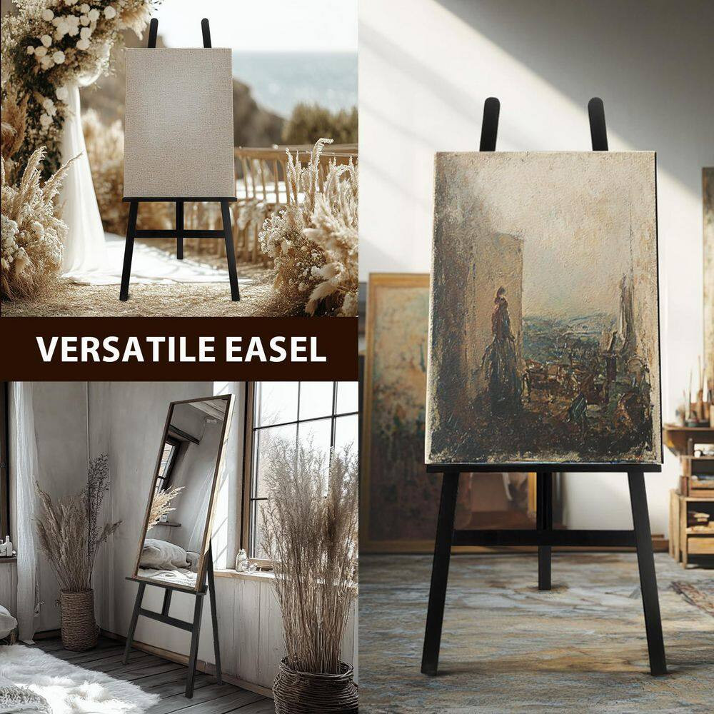 A-Frame Series Adjustable Large Pine Wood Easel with Foldable Stable Design Blac