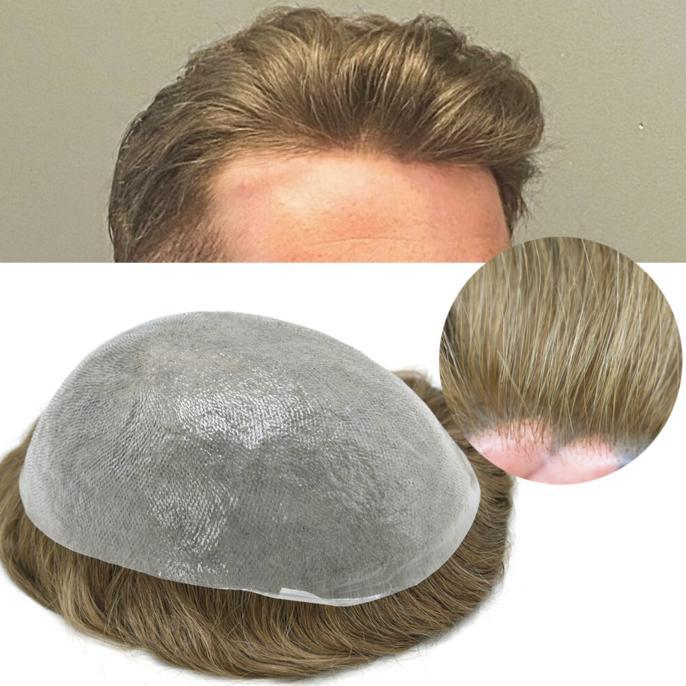 Invisible Ultra Thin Skin Mens Toupee Hair Replacement Poly Hairpiece PU Systems