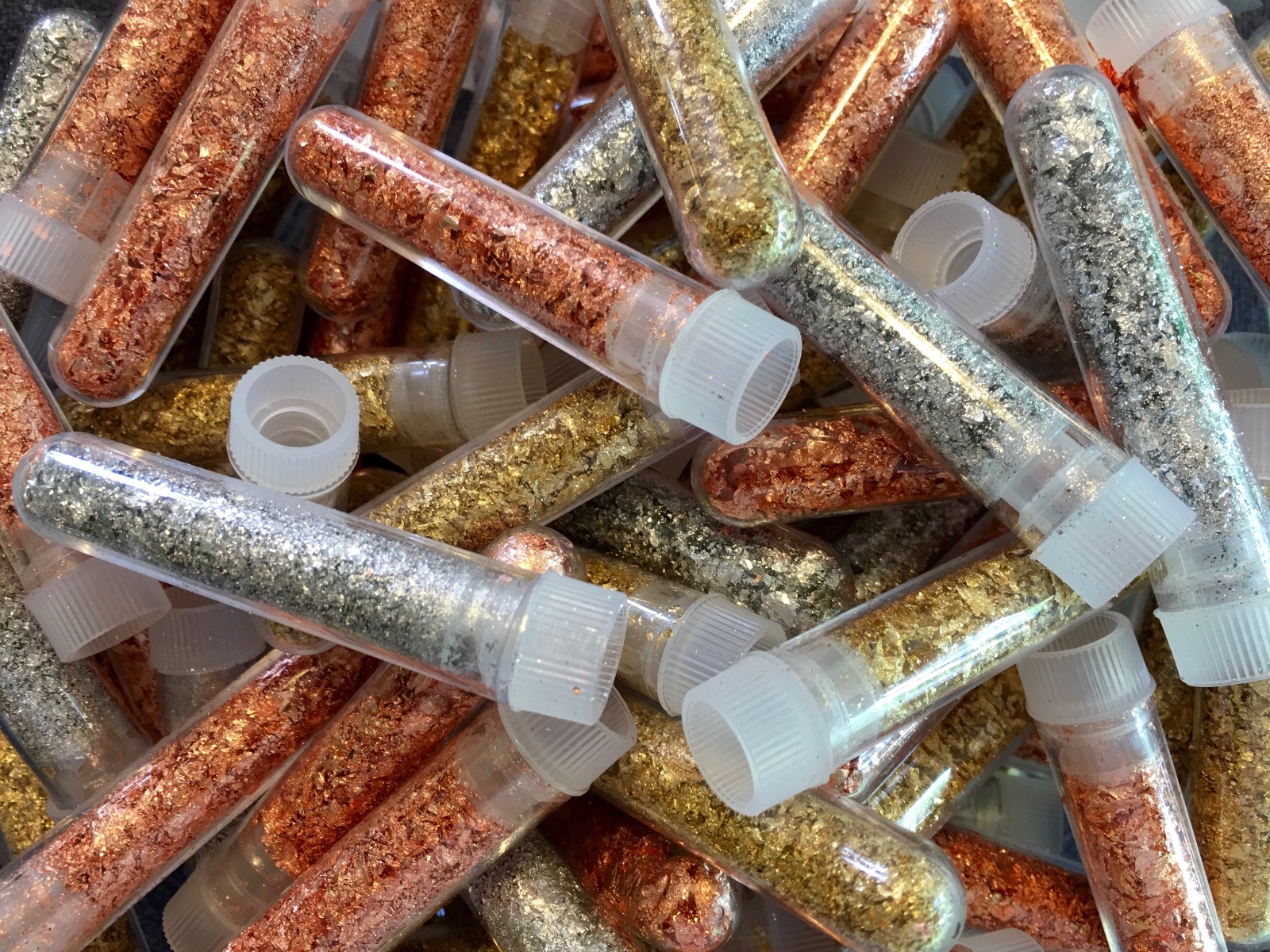 15 Large 3ml Vials.. Full of Gold, Silver & Copper Flakes..Lowest Price online!