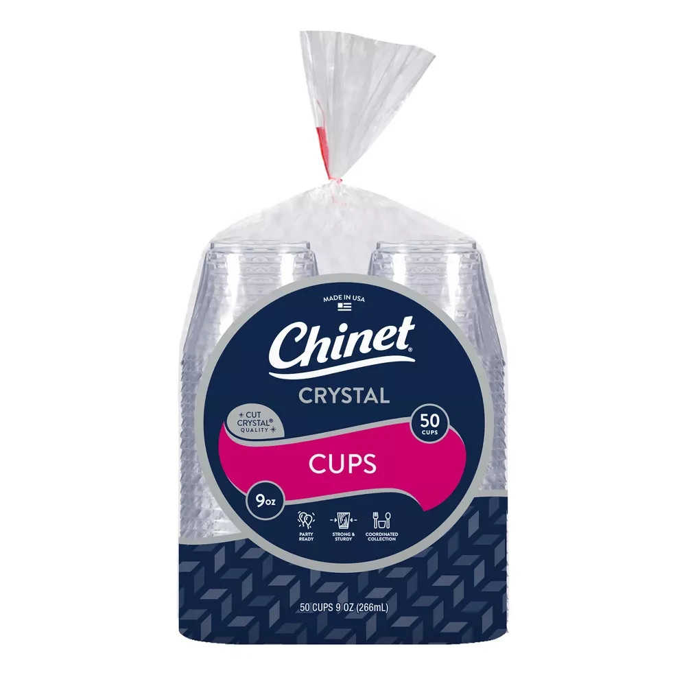 Chinet Crystal Disposable Cups, 9oz 50 Count Solid Pattern Beverage Drinkware, 2