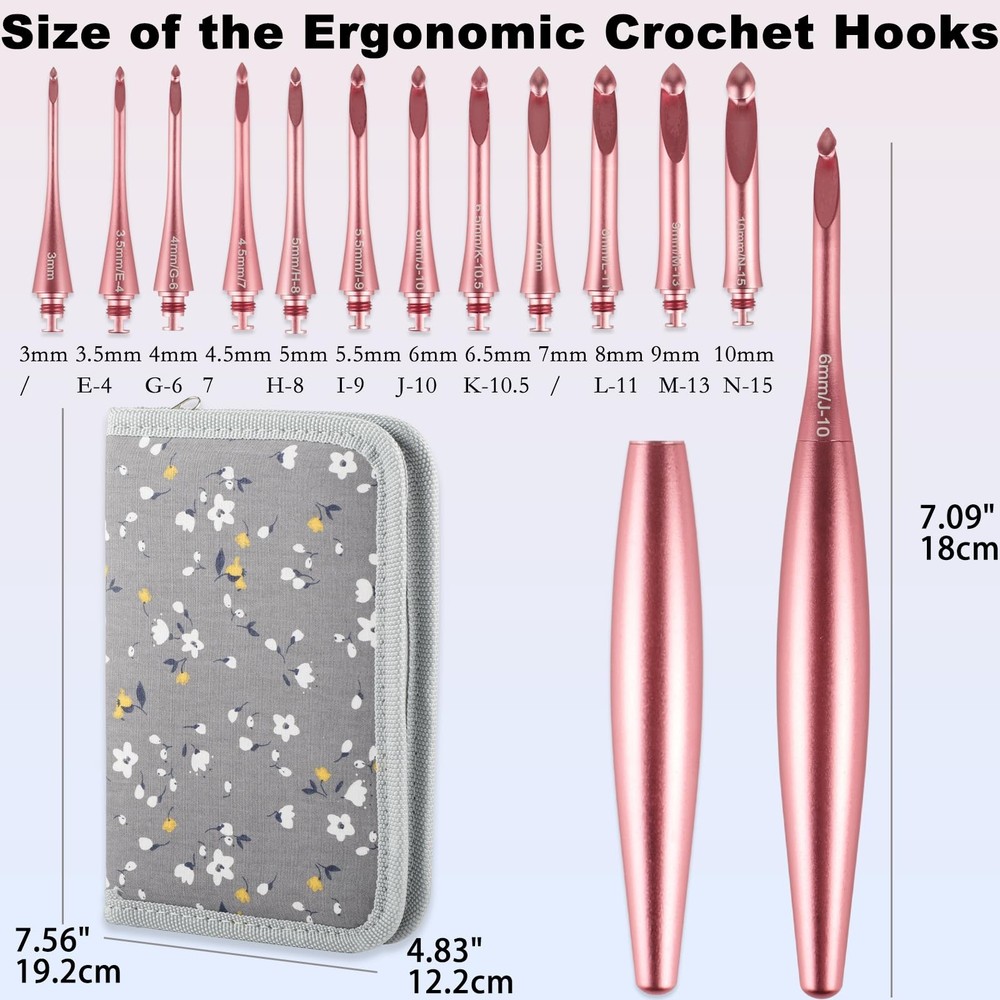 Interchangeable Crochet Hook Set with 12 Hooks – Ergonomic Crochet Hooks Larg...