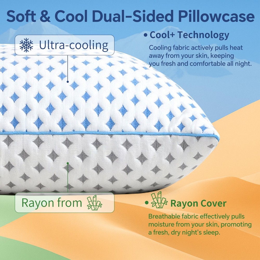 Memory Foam Pillows 2 Pack – Adjustable Loft Cooling Pillows Standard Size Se...